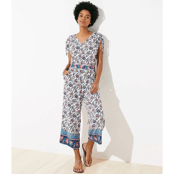 LOFT Pants - Loft Beach Floral Cinched Shoulder Jumpsuit Size XL